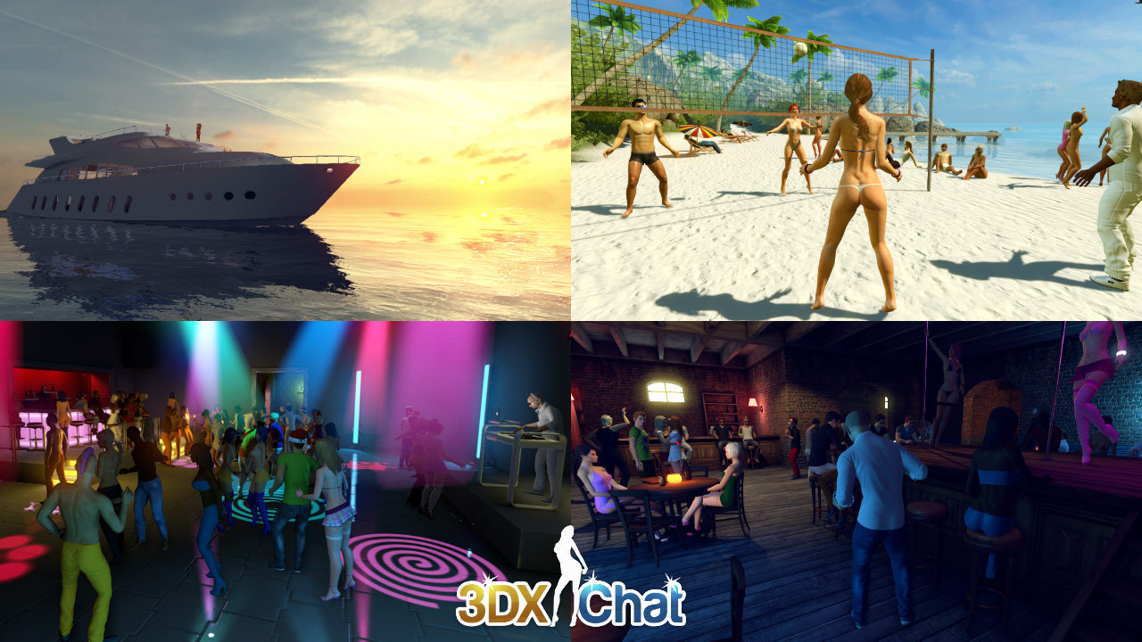 3DXChat offers a diversity of pre-made virtual worlds or anyone can create their own.